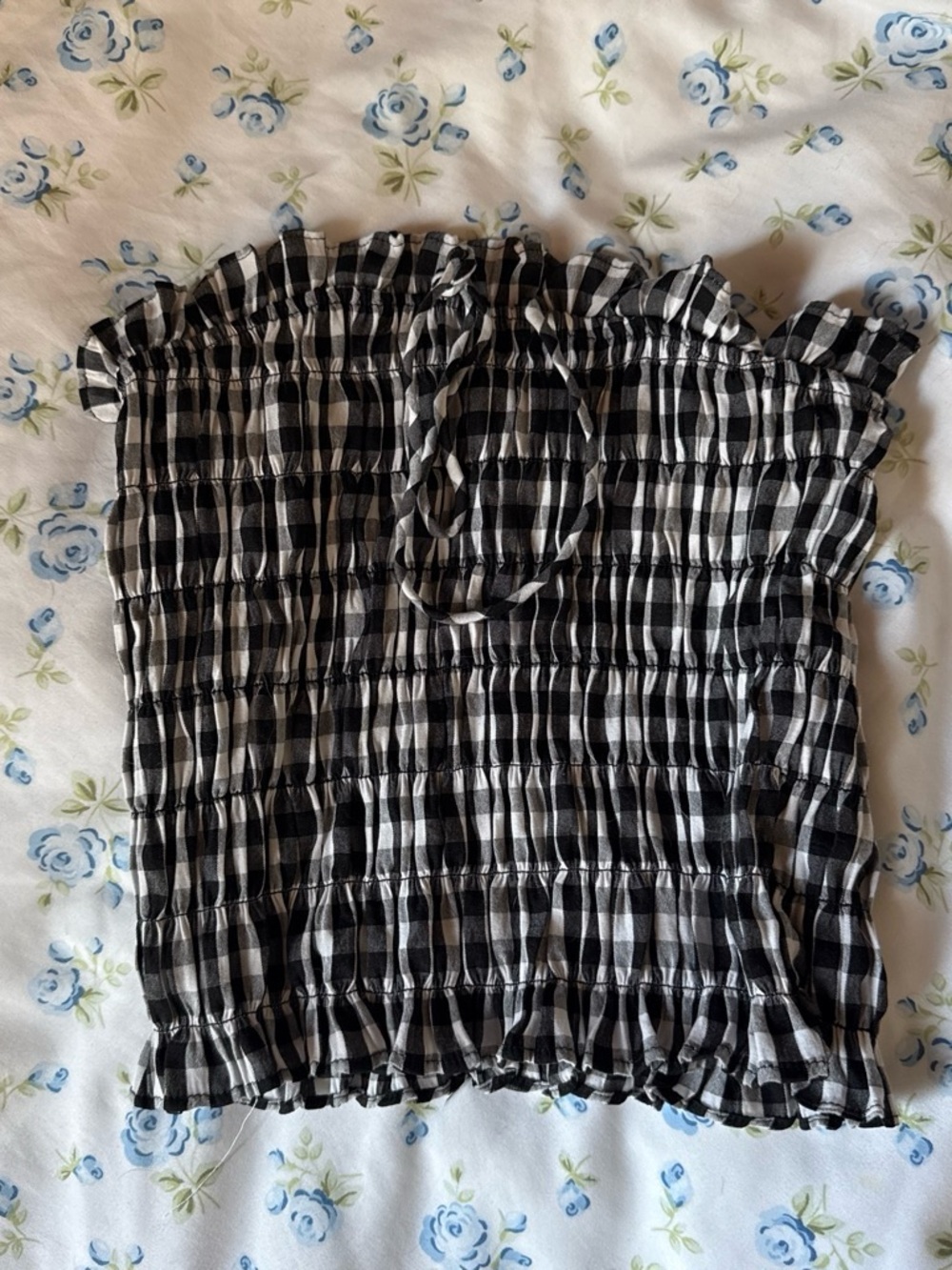 Black & White Gingham Smocked Tube Crop Top